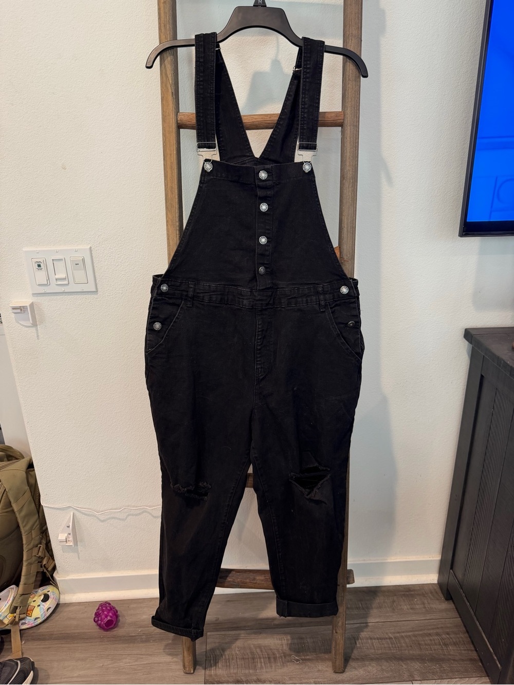 SHEIN Black Button-Front Denim Overalls